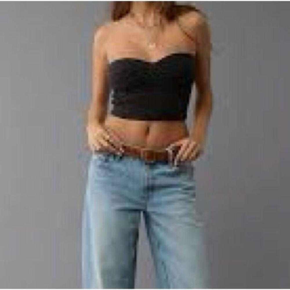 AMERICAN EAGLE Ruched Strapless Corset‎ Tube Top Black Size Small